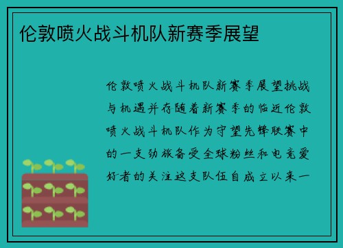 伦敦喷火战斗机队新赛季展望