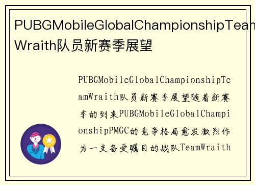 PUBGMobileGlobalChampionshipTeamWraith队员新赛季展望