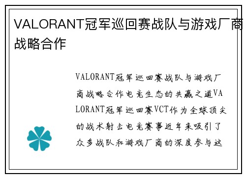 VALORANT冠军巡回赛战队与游戏厂商战略合作